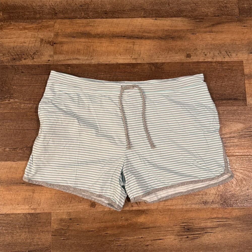 Carole Hochman Pajama Sleep Shorts XL Blue Gray White Striped Drawstring READ